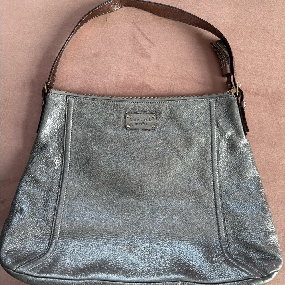 kate spade silver leather shoulder bag with brown strap